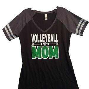 Volleyball Mom Baseball Jersey style Fan Shirt - Black, Gray, and Green Glitter